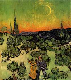 Landscape With Couple Walking And Crescent Moon Van Gogh, Vincent