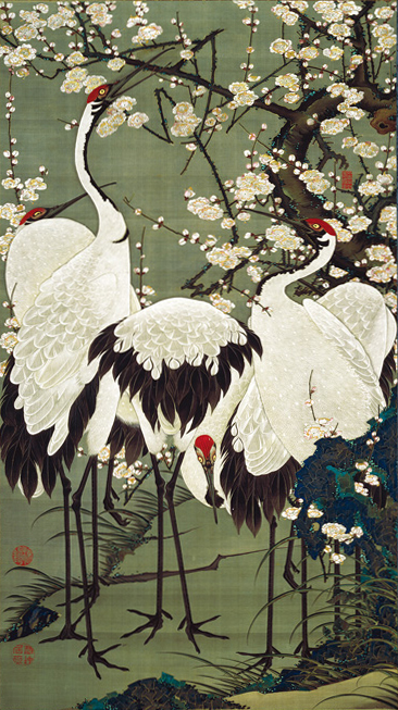 Plum Blossoms And Cranes Ito, Jakuchu